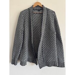 Talbots Long Thick Soft Xl Women's Black White Wool Blend Sweater Cardigan